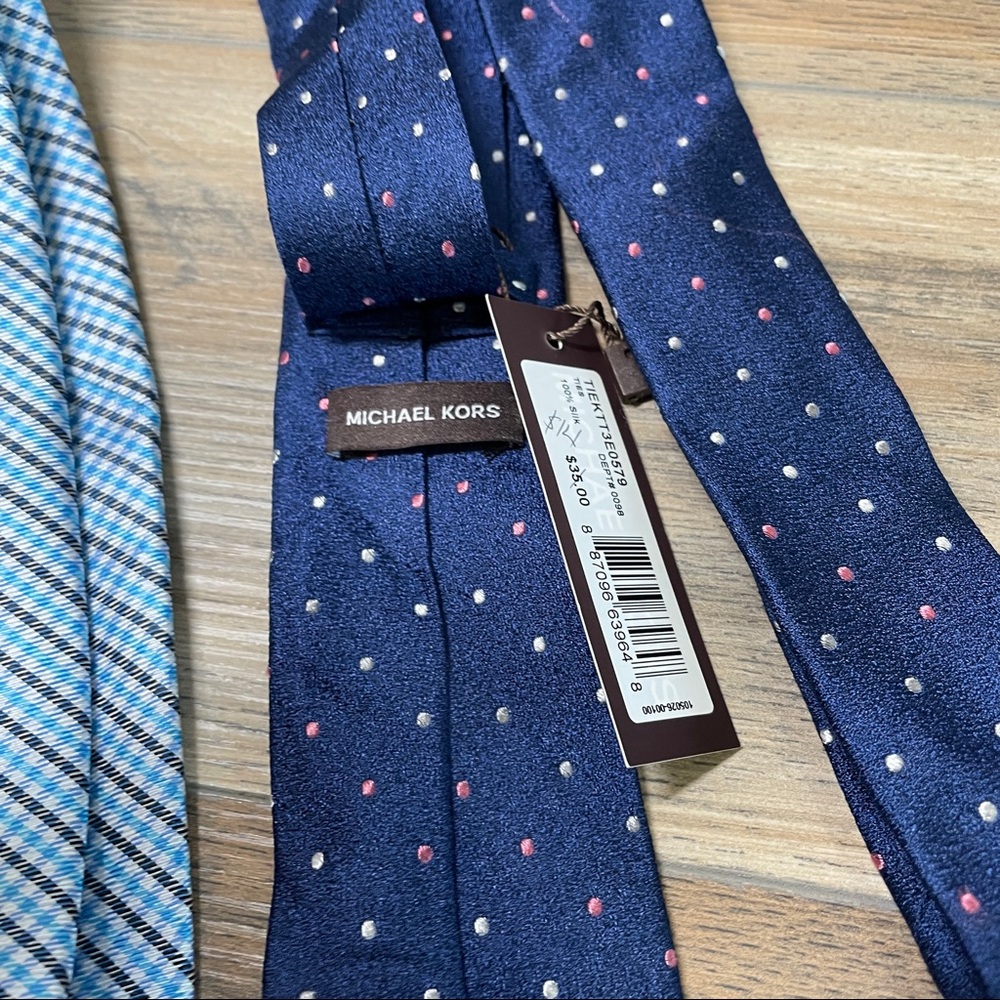 Michael Kors Blue Silk Neck Ties Plaid Polka Dot - Picture 9 of 9